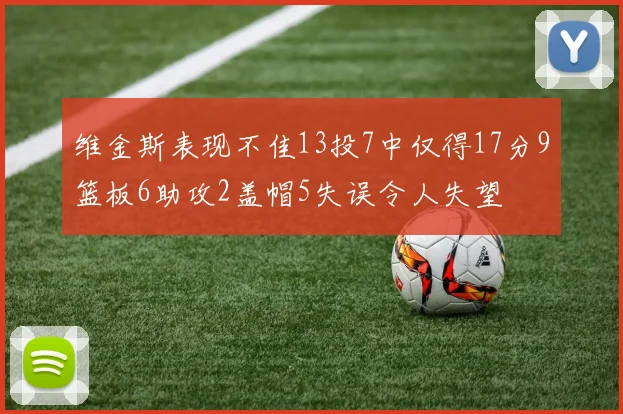维金斯表现不佳13投7中仅得17分9篮板6助攻2盖帽5失误令人失望